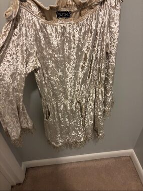 Elithe Champagne Crushed Velvet Romper (super unique piece)